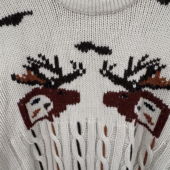 Vintage 1970s Bengal Lancer Mens XL Cable Knit Moose Head Chunky Sweater Grandpa - Picture 2 of 10